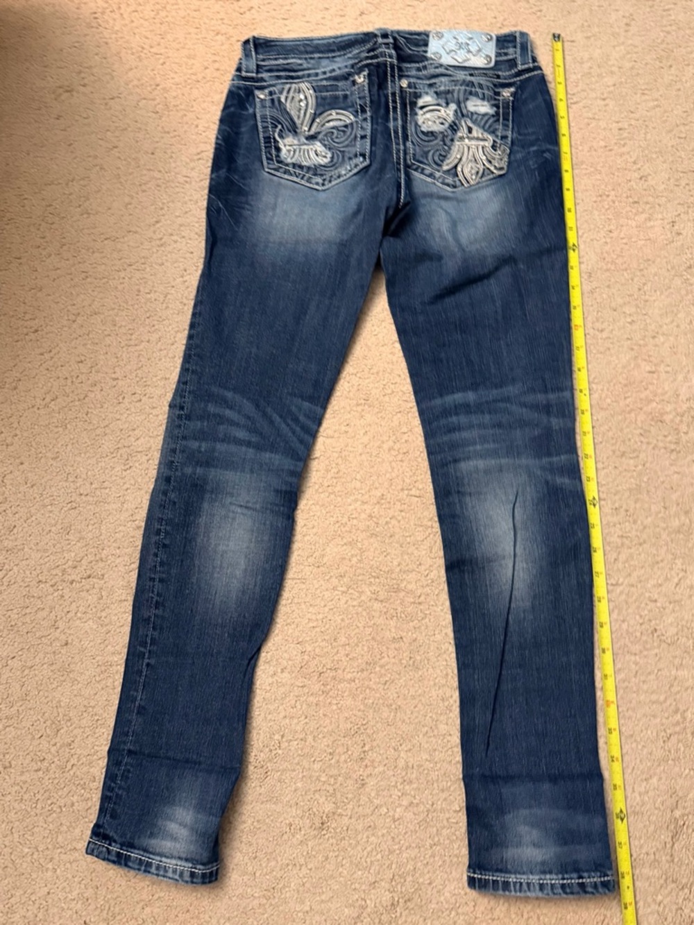 Miss Me Dark Blue Skinny Jeans with Embroidered Fleur-de-Lis